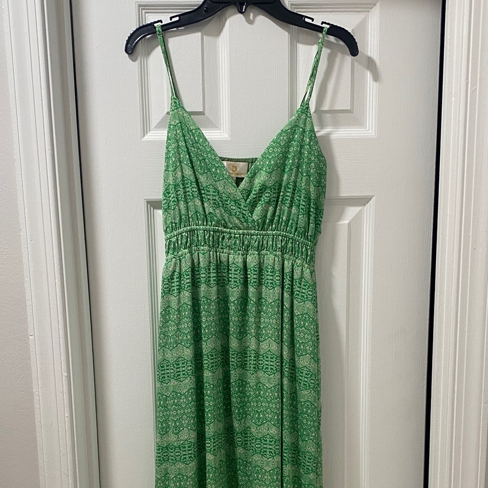 Green Patterned Spaghetti Strap Dress